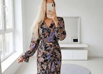 Sukienka kolorowy print Siateczkowe Rękawy