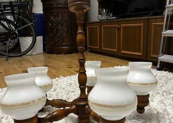 Żyrandol drewniany pięcioramienny PRL