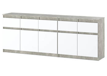 Komoda Nowoczesna 5 Szuflad 200cm Pojemna Młodzieżowa Szafka Beton Biały