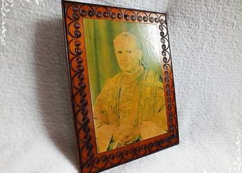 Stary mały obrazek wypalany w drewnie Święty Jan Paweł II Papież