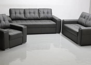 KOMPLET 3+2+1 sofy kanapy zestaw popielata SKÓRA naturalna 6492 wypoczynek