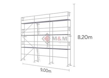 Zestaw 73,8 m2 Rusztowanie 9x8,2m Ramy stalowe 2m podest stalowy 3m