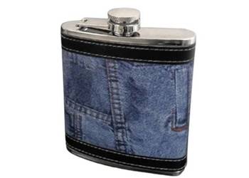 Piersiówka Stal Nierdzewna Obszyta Eko-Skórą na Wzór Jeansów 6 OZ ok. 180ml