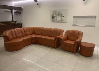 NIEMIECKI NAROŻNIK FOTEL PUFA SKÓRA NATURALNA FUNKCJA SPANIA RELAX OKAZJA