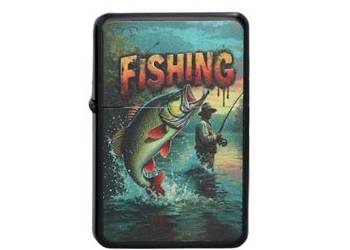 Zapalniczka Benzynowa Retro Fishing – Rybak z Wędką i Drapieżna Ryba
