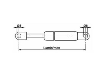 Sprężyna gazowa 150-225 JOHN DEERE, AL 57248, otwory: 2x 6,2 mm 05393