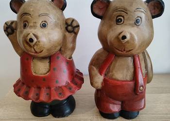 Dwie stare drewniane figurki Para misiów Dwie stare drewniane figurki Para misiów