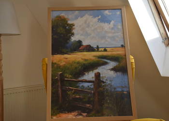 Obraz na płótnie 64×94 cm – sielski krajobraz wiejski, druk olejny w ramie