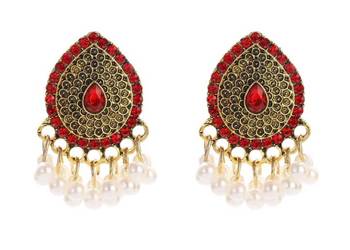 Kolczyki tureckie azjatyckie łezki kolor czerwony złoty koraliki sultana kr