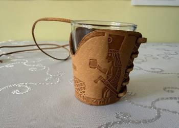 Kieliszek imprezowy pamiątkowy Kraków skóra vintage souvenir kolekcjonerski