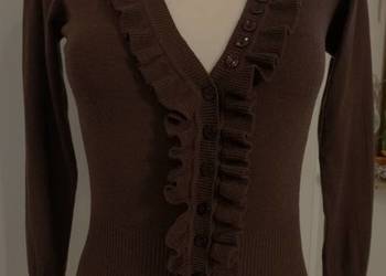 Sweter Kardigan Wełniany Kaszmir Bawełna Modny Czekoladowy Kolor L