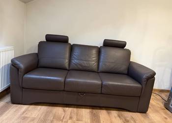 Sofa skórzana 3 os z funkcją spania z 2 fotelami