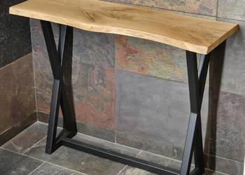 Konsola loft BLAT DĘBOWY NA WYMIAR naturalna krawędź stal mal. PROSZKOWO