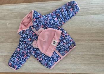 Kurtka pikowana z kapturem kwiatki + czapka Minni pomponami