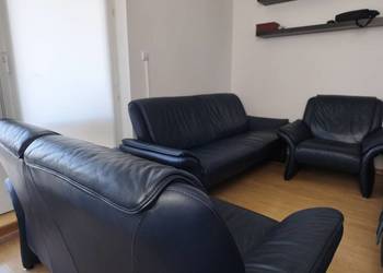 Sofa, komplet wypoczynkowy 3+2+1, skóra, granat.