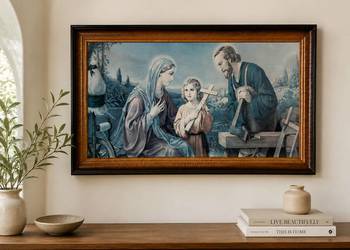 Obraz religijny „Święta Rodzina” w ozdobnej drewnianej ramie – ok. 110 × 60
