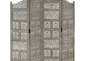 Parawan 4-panelowy rzeźbiony szary 160x165 cm drewno mango WM-285328