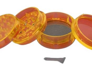 Elegancki Plastikowy Młynek do Suszu CBD Tytoniu 4-Częściowy Pomarańczowy