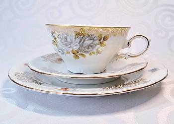 Trio – filiżanka + spodek + talerzyk deserowy Bavaria złocenia, reliefy