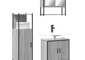 3-częściowy zestaw mebli łazienkowych szary dąb sonoma WM-3214703