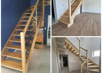 Schody drewniane na beton , samonośne , dywanowe z montażem