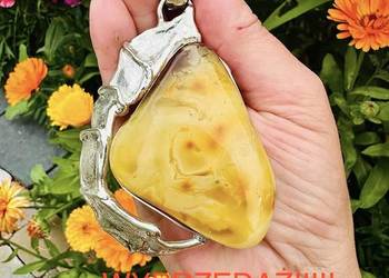 WYPRZEDAŻ wisior unikat srebro 925 bursztyn bałtycki rękodzieło