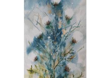 Akwarela Akwarelka Obraz pt: Ostrożeń Polny