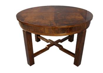 Okrągły stół Art - Deco w orzechu / po renowacji / średnica 124 max 220 cm