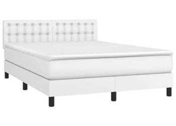 Łóżko kontynentalne z materacem i LED biała ekoskóra 140x200cm WM-3134226