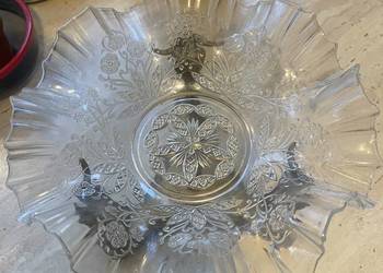 Patera z kozłami mosiądz secesja szkło z falbanką Patera z kozłami mosiądz secesja szkło z falbanką