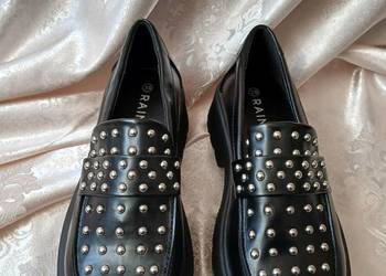 Czarne loafersy półbuty RAINBOW bonprix 39 ćwieki dżety platforma traktory