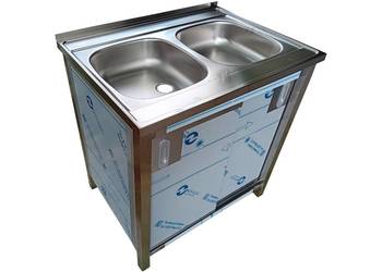 Zlew gastronomiczny 80x60x85 zabudowany z drzwiami suwanymi
