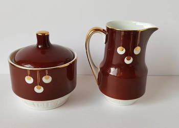 Porcelanowy mlecznik i cukiernica, fason Ada, Ćmielów, porcelana PRL