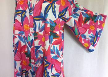 Bluzka letnia Kwiaty kolor r. XL bawełna cienka Ozdobny Rękaw 3/4 NOWA