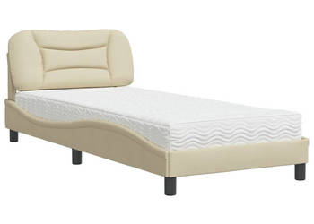 Łóżko z materacem kremowe obite tkaniną 90x200 cm WM-3208511