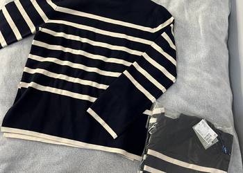Sweter / golf w paski granatowy / kremowy nowy
