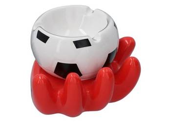 Popielniczka Ceramiczna z Czerwoną Dłonią Trzymającą Piłkę do Piłki Nożnej