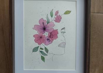 Obraz Akwarela – Kobieta w kwiatach | Rękodzieło ORYGINAŁ