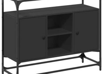 Szafka boczna ze szklanym blatem czarna 98x35x81 cm WM-846069
