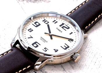 Zegarek Timex Męski 43mm Indiglo 50M Pasek Ecru Skóra Slimline Modowy