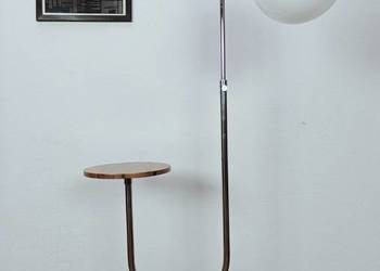 Lampa stojąca, podłogowa Chrom Orzech Klosz Kula styl Art Deco Bauhaus