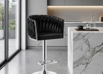 Obrotowy Hoker Tapicerowany Rosa Chrom Czarny, Wysyłka 24H, Dostawa 0zł!