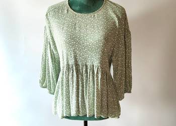 Zielona bluzka Envii L 40 kwiaty floral baskinka wiskoza zieleń