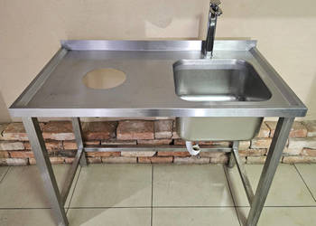 Stół ze zlewem z prawej strony i otworem na odpadki 110x600x850mm + BATERIA