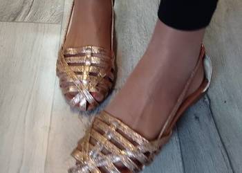 (41) Gold Rose/ Złote baleriny wieczorowe na szeroką stopę, NOWE