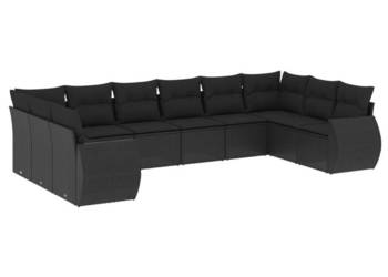 10-cz. zestaw wypoczynkowy do ogrodu poduszki czarny rattan PE WM-3221864