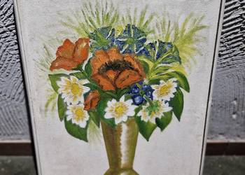 Obraz olejny Kwiaty w Wazonie Z.Przybylski, 1957r. vintage, prl, sygnowany