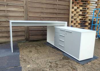 Biurko z komodą narożne biały + szary Biurko z komodą narożne biały + szary