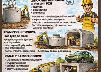 Zbiorniki betonowe, szambo, piwnica, kanał samochodowy- PRODUCENT