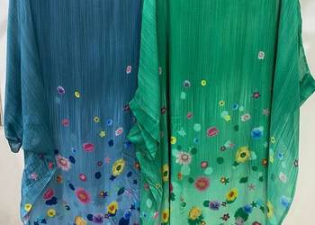Sukienka elegancka midi BAT ombre kwiatuszki jedwab zieleń, seledyn Italy